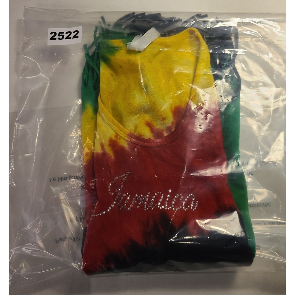 Jamaica Tie Dye Fringe Tank Top Rasta Rhinestone Sleeveless Women's Shirt Large - Picture 13 of 13